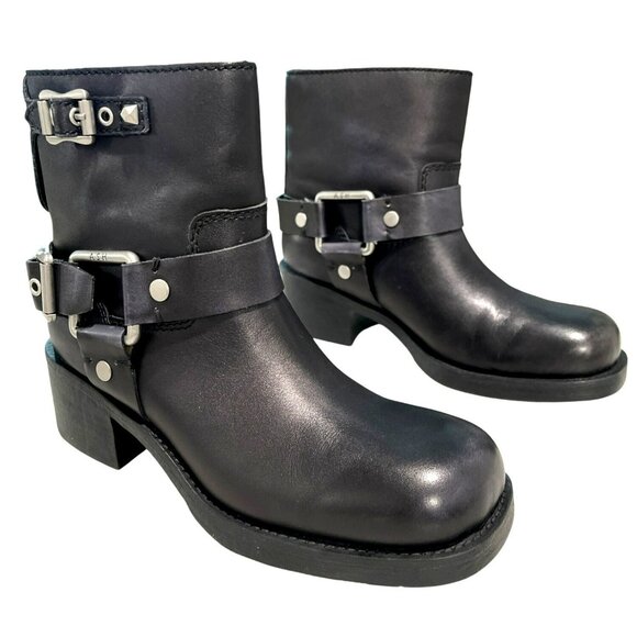 Ash Black Leather Texas Square Biker Boots Size 38 US 8 NEW - Picture 1 of 9